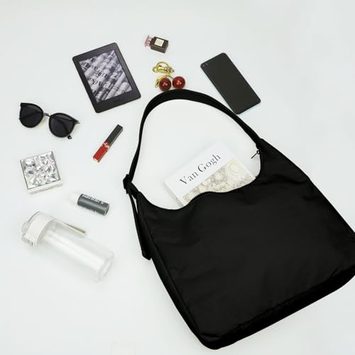 Image of FASTFAIRY Nylon Shoulder Bag - Adjustable Quilted Strap, Structured Slouchy Design with Interior Zip Pocket
