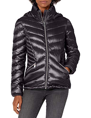 Calvin Klein womens Chevron Packable Down Coat, Black, L