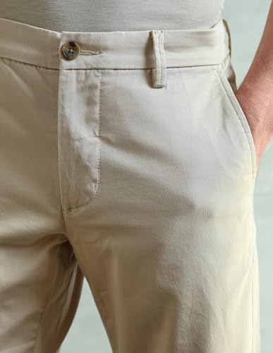 Image of Arrow Sport Men Slim fit Cotton SolidMid Rise waistTrousers