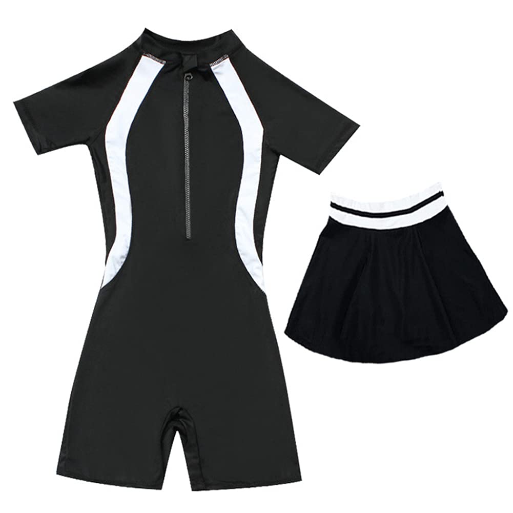 L PATTERN Bañador Natacion Niña con Falda, Protector Solar de Playa, Traje de Baño para Niñas de Media Manga, Traje de Neopreno, Bikini para Niñas para Piscina
