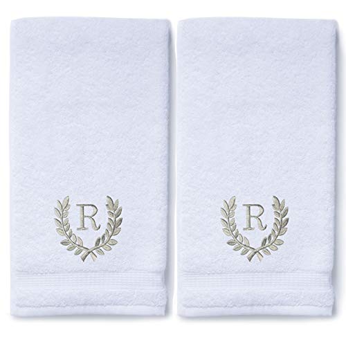 Monogrammed Hand Towels for Bathroom Kitchen Makeup | Personalized Gift for Wedding-Bridal | Roman Font Custom Luxury Turkish Towel | Spa Collection, Oversized, 16 X 30 Inch, Set of 2