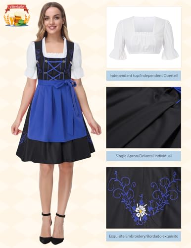 JASAMBAC Womens Oktoberfest Costume, 3 Piece German Bavarian Dress for Halloween Carnival, Blue L - Thumbnail 2