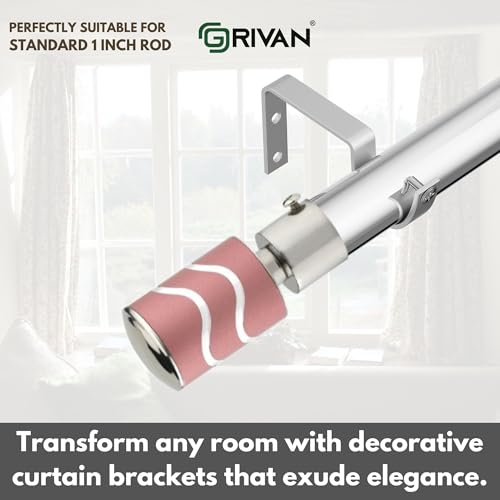 Image of GRIVAN Stainless Steel Curtain Holder Set for Door Window Wall Suitable for 1 Inch Rod Curtain Bracket Support Knobs Accessories (Pink, Pair of 5)