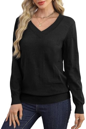 WIHOLL Sweaters for Women V Neck Long Sleeve Tops Fashion Lightweight Pullover Clothes Fall Outfits 2025