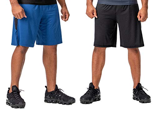 DEVOPS Men's 2 Pack Cool Chain 10-inch Loose-Fit Workout Training Shorts (Medium, Black/Royal)