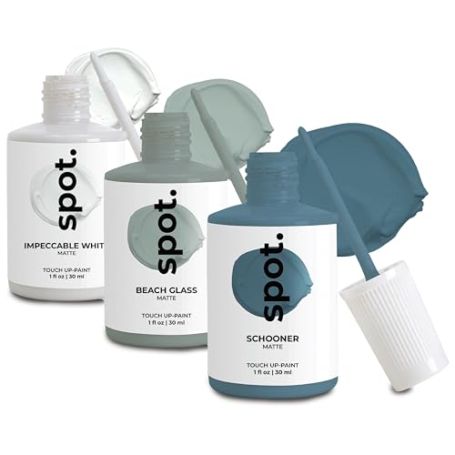 Image of spot. Touch-Up Paint | Matte Finish for Cabinets, Walls, Doors & Furniture | Multi-Tone Blue Repair Kit | Quick-Dry, Self-Priming, Low-Odor, Eco-Friendly | No-Sanding or Primer Needed | 3 Pack