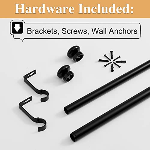 RYB HOME Black Curtain Rod for Window, 1" Rustproof Telescoping Single Curtains Rods with Oval Pattern Ball Finials for Shower Bedroom Patio Gazebo Porch, Matt Black, 1" Diameter, 48" to 86"