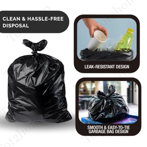 Image of Tot2hom Small Size Garbage Bags 17 x 19 Inches - Black - Pack of 1 Roll - 30 Bags | with Tie-String | Strong Leak-Proof Dustbin Covers for Home, Office, Kitchen, Bathroom, cafes, Clinics