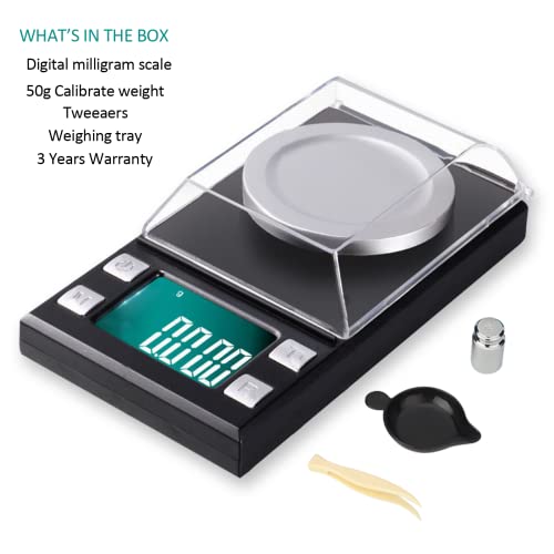 Skeap Digital Milligram Scale 50G/ 0.001G, Portable Jewelry Scale With Lcd Backlit, Tare, Powder Scale, Micro Scale For Powder Medicine, Gold, Gem, Reloading,Black #TOP4