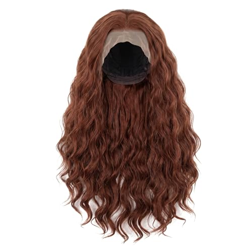 Perruque avant en dentelle gingembre 13x4 et cheveux bouclés bruns de 26 pouces
