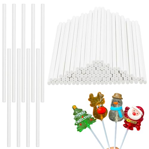 100 Count White Paper Lollipop Sticks 3 Inch Splinter-Free for Cake Pops & DIY Desserts