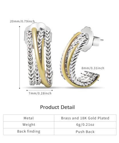 18K Gold Plated Twisted Cable Hoop Earrings Designer Inspired Two Toned C Hoop Earrings for Women Gift3
