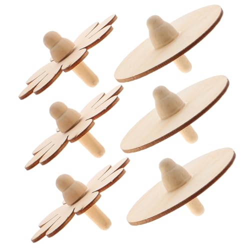 FELTECHELECTR Educational Wooden Gyroscopes Toy 6pcs Unpainted Handmade Spinning Tops Boys and Girls' Creative Play DIY Painting Kits