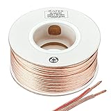 Kinter 100ft 16-Gauge Audio Stereo Speaker Wire Cable, 100 Feet, 30.48 Meters, 2 Conductor, Polarity Marked, Flexible Clear PVC, CCA, Home Theater, HiFi, Surround or Auto, for Kinter Amps
