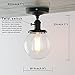 PERMO Modern Semi Flush Mount Ceiling Light with Globe Clear Glass Shade 1 Light Industrial Light Fixtures for Hallway, Bathroom, Farmhouse, Entryway(Black)