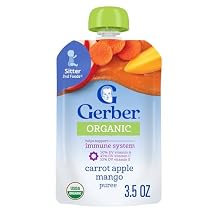 Gerber Stage 2 Baby Food, Organic Carrot Apple Mango, Baby Food Pouches, Puree, 12PK