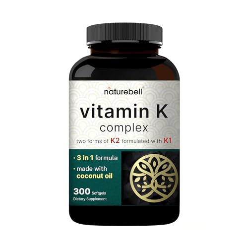NatureBell Vitamin K Complex - 300 Softgels - Delivers 2 600mcg Vitamin K - Full Spectrum Bone & Heart Health Support Supplement - High Absorption K1 & K2 MK-4 & MK-7*