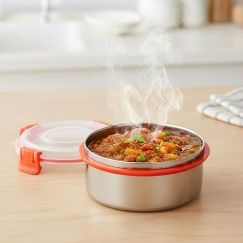 Image of Tanjiae Stainless Steel Lunch Snack Containers Set | Leak Proof 304 Stainless Steel Food Containers with Silicone Lids - Perfect Metal Lunch Box for School and Daycare (Red Snack Box, Pack of 6)
