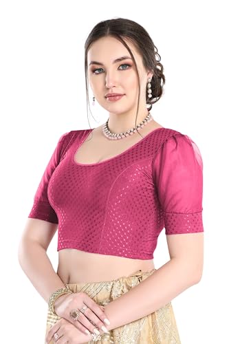 Image of FINESTFIT Stay On Trend Fashion 100% Cotton Readymade Blouses for Women,Round Neckline with Organza Balloon Sleeves.