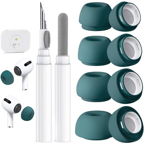 Image of 4 Pairs Replacement Ear Tips for AirPods Pro 2nd /1st (Green) | (4 Size XXS /XS /S /M /L )Silicone Ear Tips with Cleaner kit,Noise Reduction Holewith & Built-in dust Guard Screen