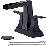 Matte Black Waterfall Bathroom Sink Faucet with Overflow Pop Up Drain Assembly, 2 Handle 4 Inch...