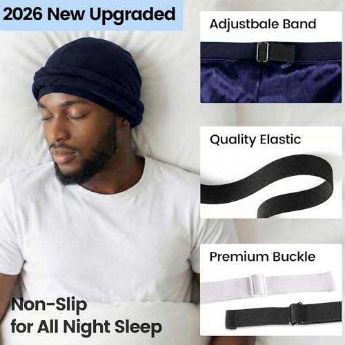 Image of Ababalaya Upgraded Satin Lined Halo Turban Durag for Men &Women Sleeping Bonnet PRE-Tied Headwraps for Hair Loss