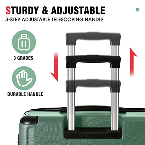 3 Piece ABS Luggage Travel Sets with Spinner Wheels 24'' and 28'' Expandable Suitcase TSA Approved Lock 3-Level Telescopic Handle Corner Protection Shield Green As Shown One Size 6