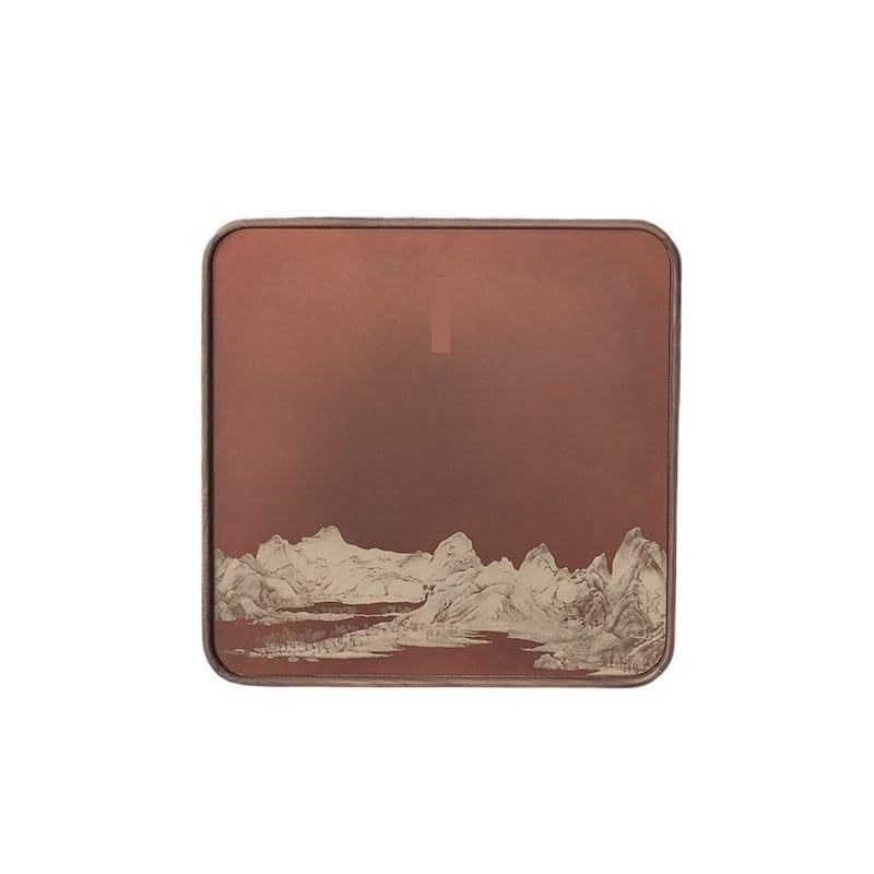 eexbz Tray Copper Colored Tea Tray Qianli Jiangshan Tray Walnut Dry Tea Tray for One Person Small Tea Table Dining Tray Serving Trays(B,Small)
