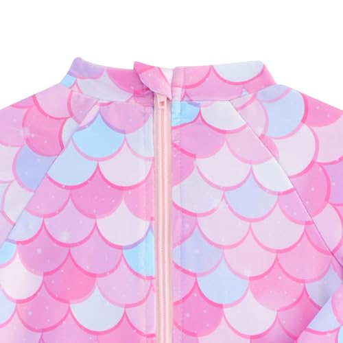 Image of Baby Toddler Girl Long Sleeve Ruffle Swimsuit One Piece Zipper Rash Guard Bathing Suit with UPF 50+ Sun Protection