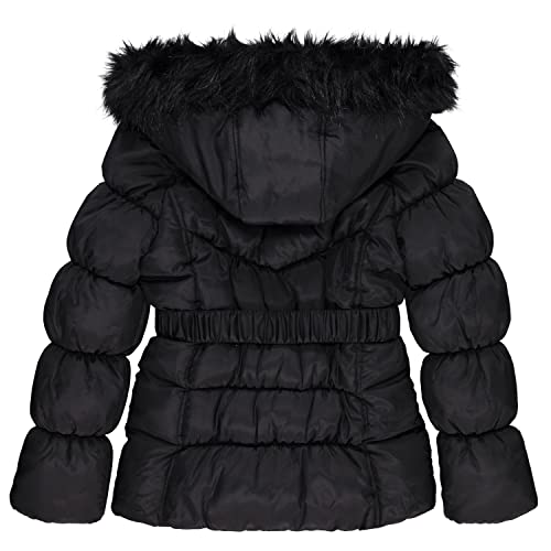 Juicy Couture Girl's Long Fur Hooded Belted Heavy Weight Parka Puffer Jacket, Warm Padded Winter Coats For Girls, Black/S #TOP1