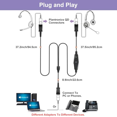 Cable divisor en Y QD para auriculares Plantronics con control de volumen 4