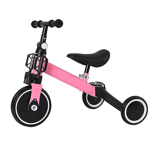 Homewell Triciclo de bebé escalable, Trycile Kinderkraft Evolutivo 2 en 1, con correa y función de paseo, regalo para bebe de 1 a 5 años sin frenos, color rosa