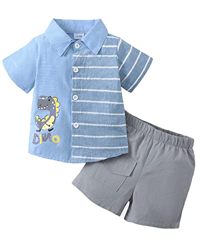 KIMI BEAR 12 Month Boy Clothes Toddler Baby Boy Outfits Summer Dinosaur Suits Button Down Shirt Short Sets 2 Pieces 12-18 Month 1 Year Old Boy Clothes