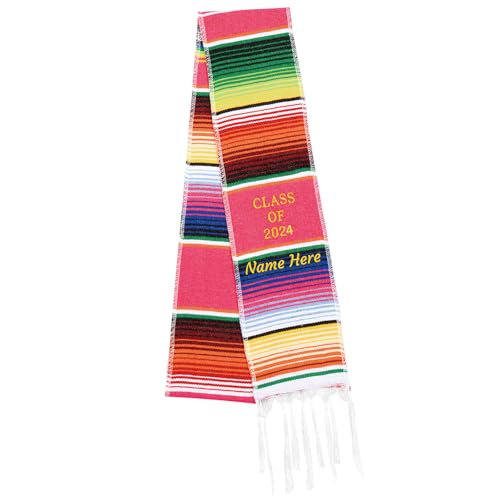 Graduation Stole, Personalized 2024 Mexican Serape Embroidery Customization, Graduation Sash Class of 2024 (Pink)