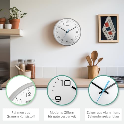 Mebus 16249 Analogue Quartz Wall Clock Classic Design Strong Large Numbers 30 cm Diameter Grey/White - Image 3