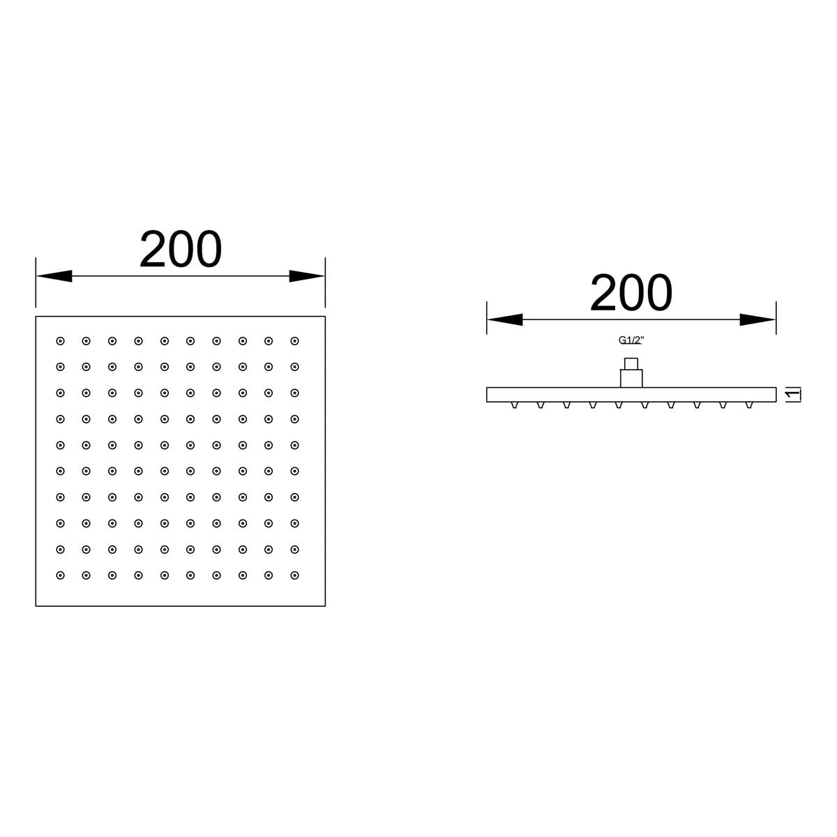 Fause Tepe Duş Başlığı Kare Slim 304 Metal 20x20 cm KTD101
