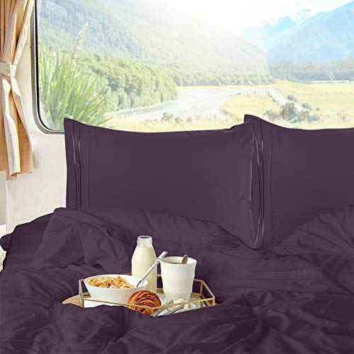 Image of Nestl Purple Short Queen Sheets for RV, Hotel Luxury RV Queen Sheets Set, 6 Piece Fitted Bed Sheet Set and Pillowcases, Super Soft, Wrinkle-Free, and Breathable Camper Bedding