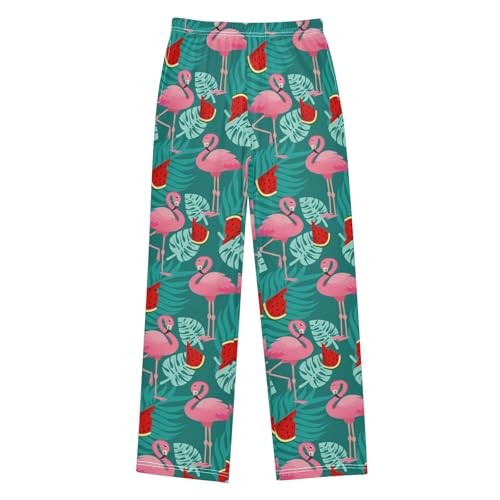 Tropical Flamingo Watermelon Boys Long Pants Soft Trousers Elastic Waist Kids Lounge Bottoms with Pockets S-XL
