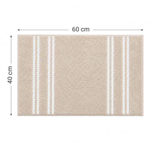 Image of DecorTwist Mosaic Super Soft Microfibre Bath Mat | 2000 GSM Anti-Skid, Quick Dry & Water Absorbent | Non-Slip Mat for Bathroom, Bedroom & Kitchen Floor | 60x40 cm | Style 1 Beige| Pack of 1