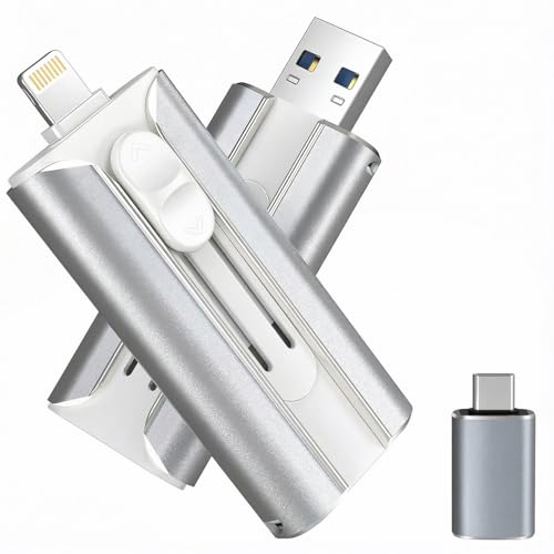 3-in-1 Chiavetta USB 256gb con Adattatore USB-C,Memoria Esterna Pen Drive Chiavette Usb per Scaricare Foto, Pendrive per IOS/Android/Smartphone/OTG/Laptop/Pad/PC, Backup con un clic, (Argento)