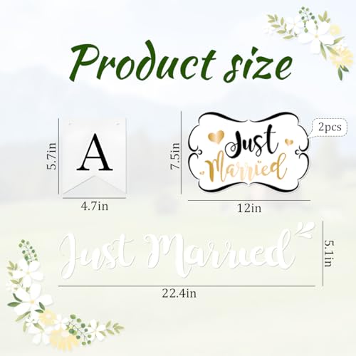 Image of Zpana Just Married Wedding Car Decorations, 2PCS Wedding Day Vehicle Magnets, 1PC Window Decals and Sign Banner, Automotive Tailgate Door Ornate Decer for Honeymoon