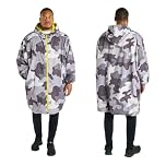 OHS Mens Waterproof Coat Changing Robe, Oversized Camouflage Dry Robes Adult Womens Lightweight Fleece Lining Mens Dry Robe with Hood & Pockets Breathable Ladies Coats for Outdoor, Grey/Green - L/XL