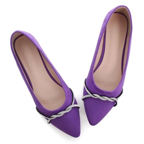 TN TANGNEST Womens Casual Flats Fashion Chain Pointed Toe Ballet Rhinestone Flat Comfort Slip On Dress Shoes Purple 41(9) 22