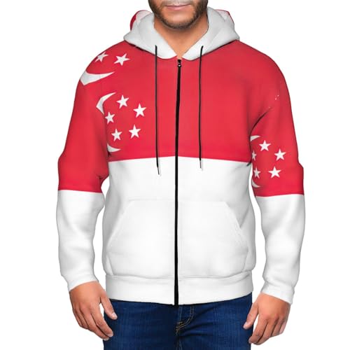 Sweat à capuche zippé drapeau de Singapour EdWal pour homme - 4