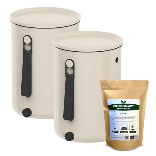 TeraGanix Organko Odor Free Compost Bins, Indoor Compost Starter Kit w/ 2 Lbs Bokashi Bran, Countertop Kitchen Compost Bin, Airtight Seal, Spigot, Dishwasher Safe (Cream, 2 Units)