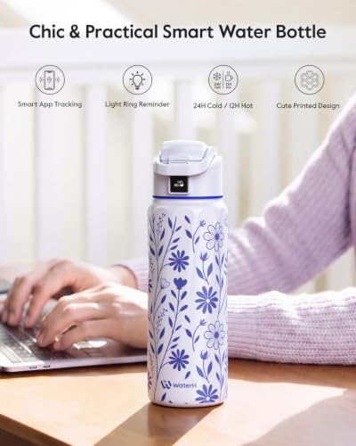 Image of WaterH BOOST Smart Water Bottle Tracker with Reminder to Drink Water, 32oz | Double Wall Vacuum Insulated Stainless Steel, BPA-Free, Leakproof, Wide Mouth for Office, Back to School Supplies