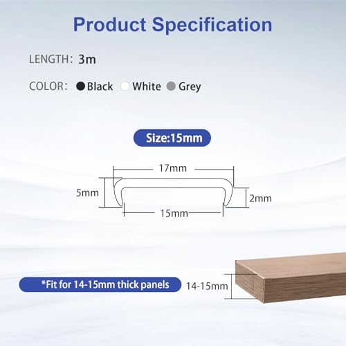 Image of U-Shape Edge Banding, 9.8 ft TPE Self Adhesive Veneer Edging Trim Flexible Edge Protector, Furniture Edge Strip for Countertop Table Cabinets Shelves Restoration (Grey, 3mx15mm)