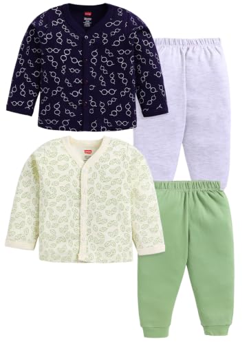 Image of LuvLap Baby Boys & Girls Regular Fit 100% Cotton Half Sleeves Jhabla & Shorts Set Pack of 2