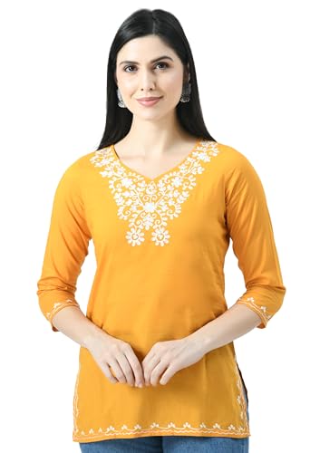 Image of QAZMI Women's Resham Embroidered Kurti |Elegant Design,3 /4 Sleeves, Sweet Heart Neck