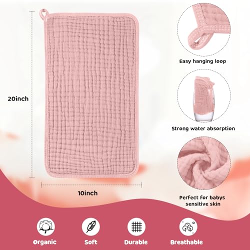 Image of Tallew 8 Pack Muslin Burp Cloths and Baby Bibs for Boy Girl 20 inch x 10 inch Cotton Baby Bandana Drool Bibs Muslin Burp Cloths Absorbent Rag for Newborn Toddler Infant Gifts(Dark Rose Color)